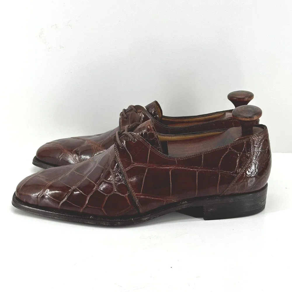 VTG Kashani Shoes Men's 9 Genuine Alligator Oxfords Made Italy Brown NOS Take 6